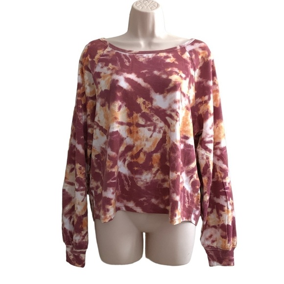 wildfox Sweat Dry Rose Apricot Tan Washed Tie Dye Sweatshirt - Picture 1 of 9